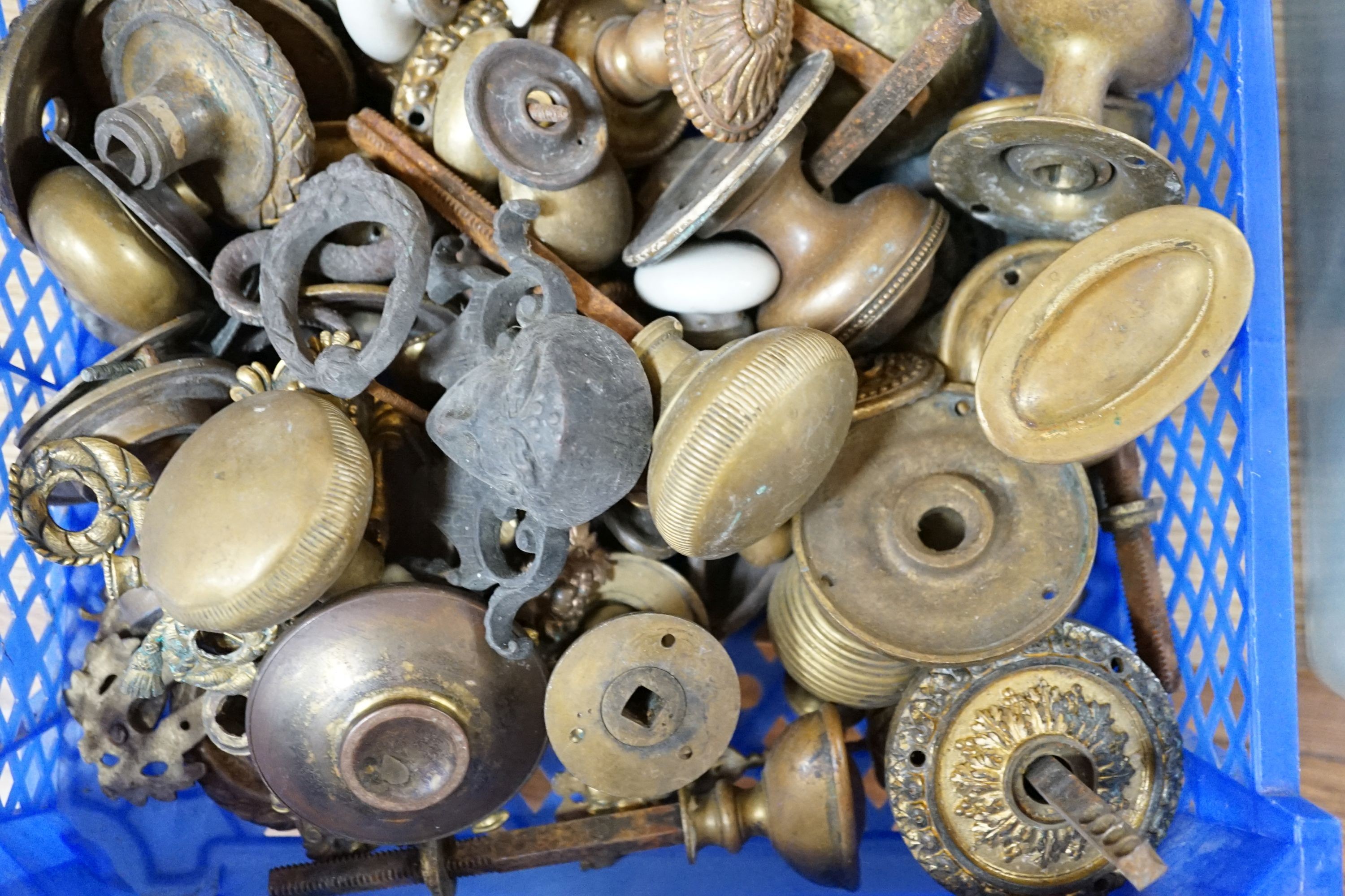 A quantity of decorative fittings and a quantity of various door knobs, etc.